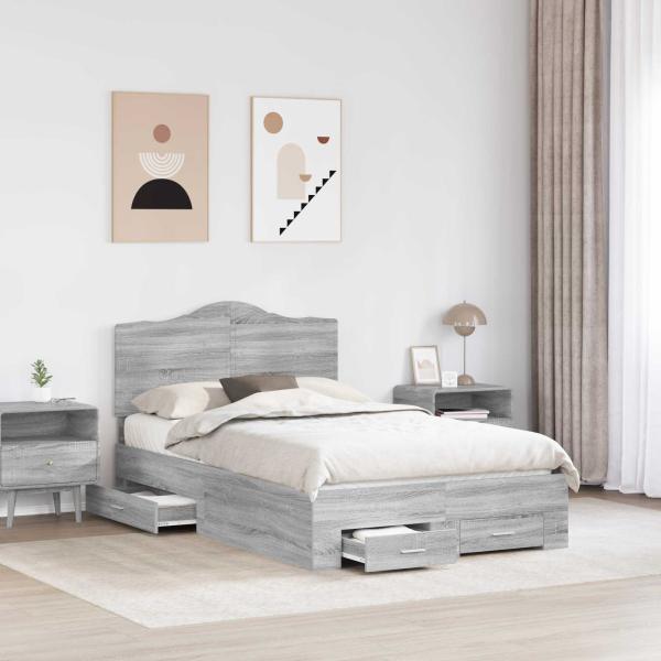 ARDEBO.de - Bettrahmen Graues Sonoma 135 x 190 cm Holzwerkstoff