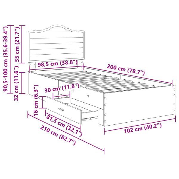 Bettrahmen mit Kopfteil Weiß 100 x 200 cm Holzwerkstoff