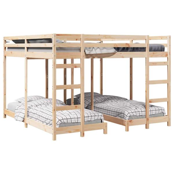 Dreifach Etagenbettrahmen Natur 80 / 200 x 200 cm