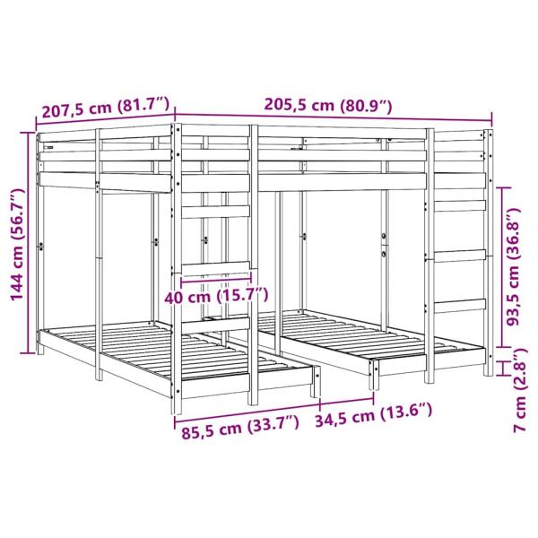 Etagenbett Weiß 200 x 200 cm Massives Kiefernholz