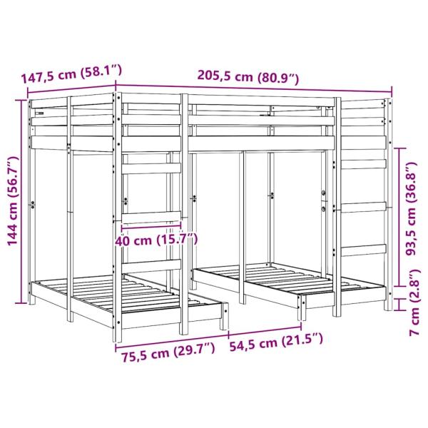 Etagenbett Braun 140 x 200 cm Massives Kiefernholz