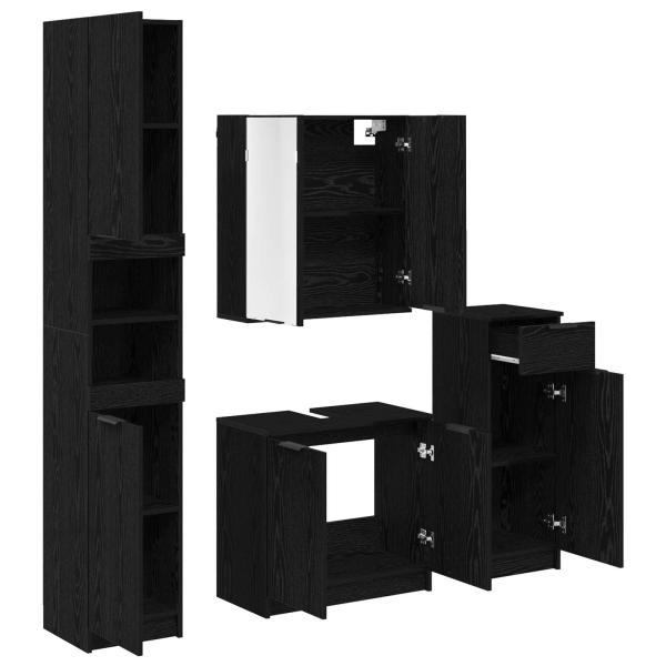 Badezimmermöbel-Set 4 pcs Schwarz Eichen-Optik Holzwerkstoff