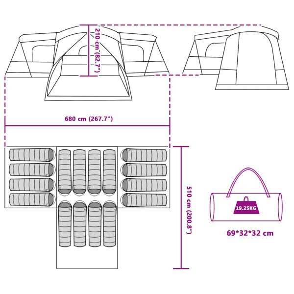 Zelt für 16 Personen Grau und Orange 680 x 510 x 210 cm