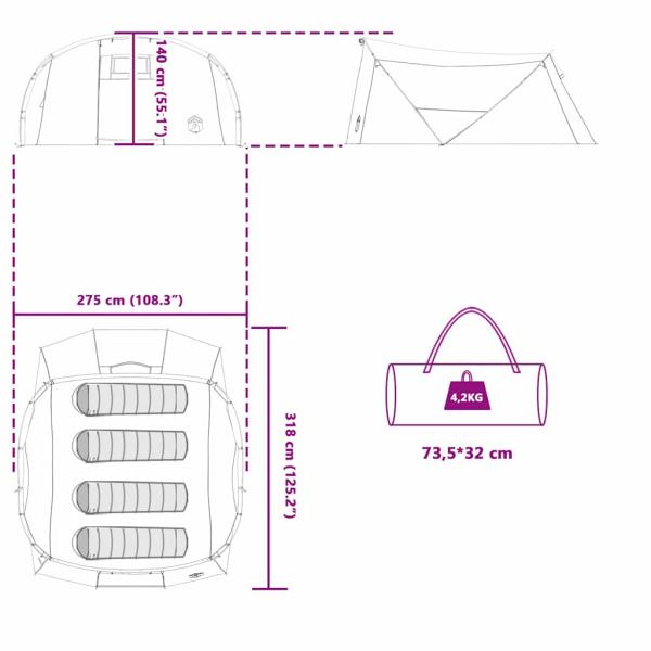Tunnelzelt mit Dach Grau und Orange 318 x 275 x 140 cm