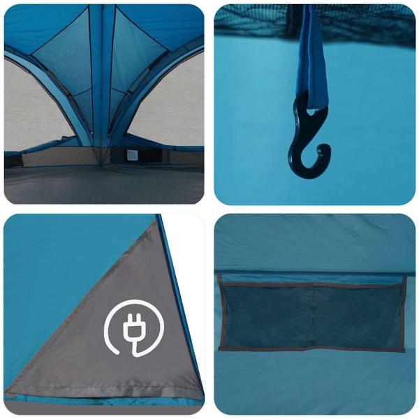 Familienzelt mit Dach Blau und Grau 460 x 430 x 214 cm