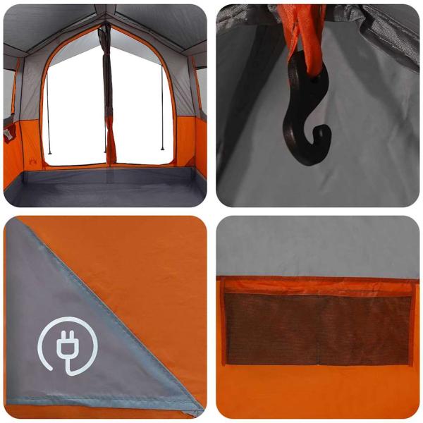 Familienzelt mit Dach Grau und Orange 324 x 255 x 230 cm