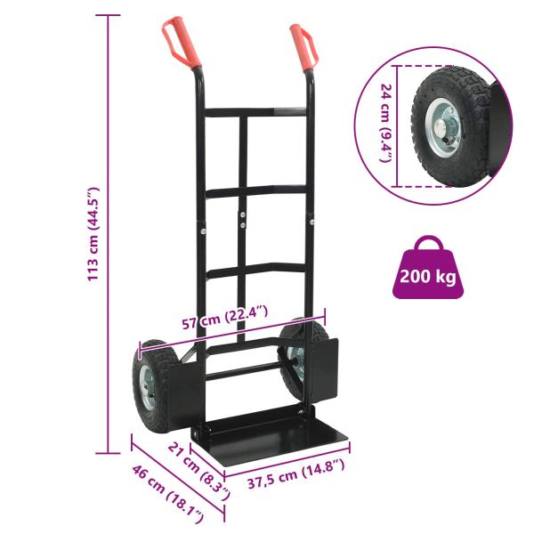 Handwagen Schwarz und Rot 57 x 46 x 113 cm Stahl