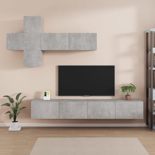 ARDEBO.de - 7-tlg. TV-Schrank-Set Betongrau Holzwerkstoff