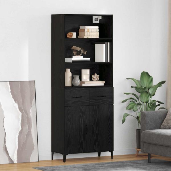 ARDEBO.de - Highboard Schwarz Eichen-Optik 69,5 x 34 x 180 cm Holzwerkstoff
