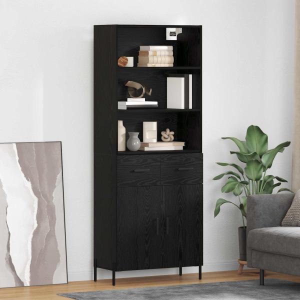 ARDEBO.de - Highboard Schwarz Eichen-Optik 69,5 x 34 x 180 cm Holzwerkstoff