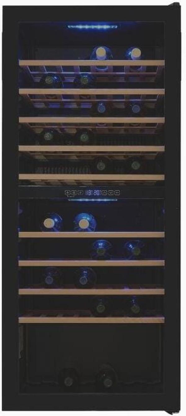 ARDEBO.de Exquisit WS2-114-GTE-160G Weinkühlschrank, 55,2 cm breit, 114 Standardweinflaschen, 2 Kühlzonen, LED Licht, Kindersicherung, schwarz