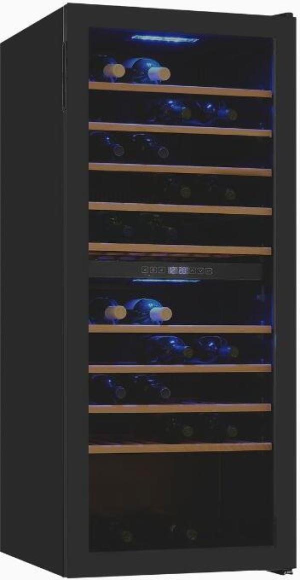 Exquisit WS2-114-GTE-160G Weinkühlschrank, 55,2 cm breit, 114 Standardweinflaschen, 2 Kühlzonen, LED Licht, Kindersicherung, schwarz