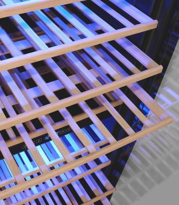 Exquisit WS2-114-GTE-160G Weinkühlschrank, 55,2 cm breit, 114 Standardweinflaschen, 2 Kühlzonen, LED Licht, Kindersicherung, schwarz