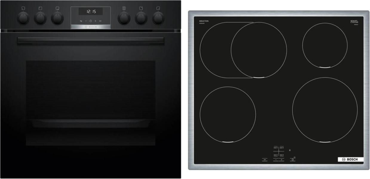 ARDEBO.de Bosch HND615LS67 EEK: A+ Einbau-Herd-Set mit Induktionskochfeld (HEB517BB4 + NIF645CB5E), 60 cm breit, 71 L, 3D-Heißluft, Hydrolytisch, Backwagen, Kindersicherung, Rahmen aufliegend, schwarz
