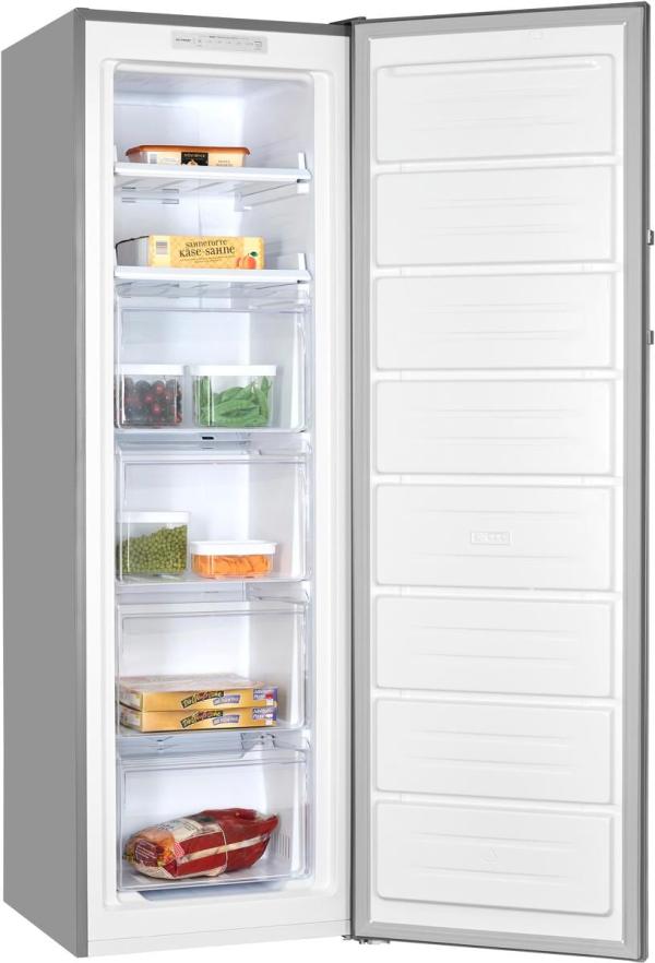 Exquisit GS271-NF-H-040E Stand Gefrierschrank, 56 cm breit, 194 L, NoFrost, inoxlook