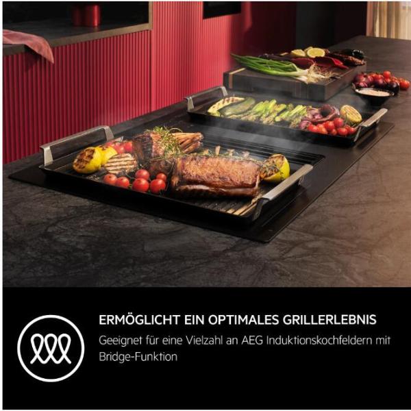 AEG A9HHPG11 Plancha Grill 2.0, Easy2Clean Plancha-Grillplatte, BxTxH: 46,6 x 25,3 x 4,6cm, für AEG Kochfelder mit Bridge-Funktion, schwarz (902986520)