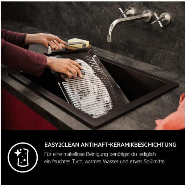 AEG A9HHPG11 Plancha Grill 2.0, Easy2Clean Plancha-Grillplatte, BxTxH: 46,6 x 25,3 x 4,6cm, für AEG Kochfelder mit Bridge-Funktion, schwarz (902986520)