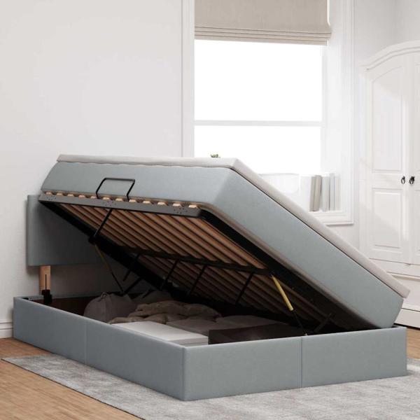 Bett mit Stauraum und LED Hellgrau 120 x 190 cm Polyester