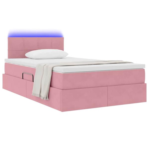 Bett mit Stauraum und LED mit Matratze Rosa 120 x 190 cm Samt