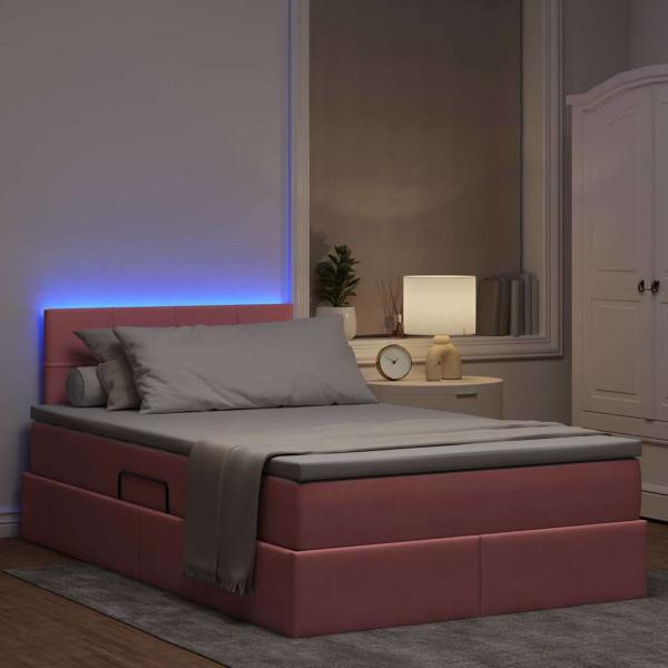 Bett mit Stauraum und LED mit Matratze Rosa 120 x 190 cm Samt
