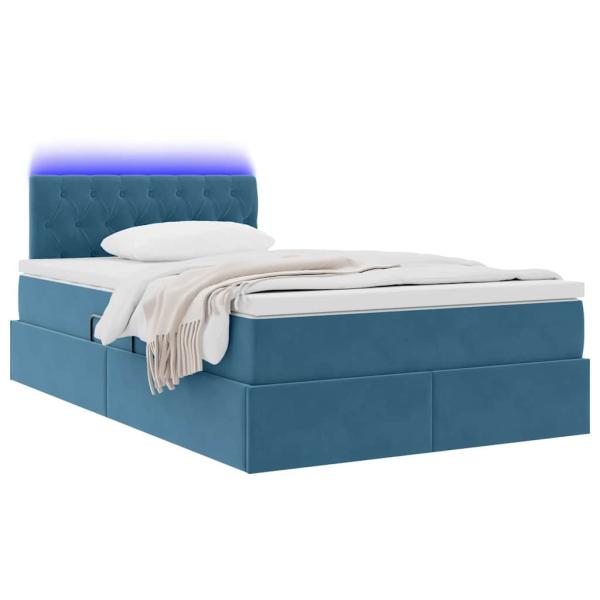 Bett mit Stauraum und LED mit Matratze Blau 120 x 190 cm Samt