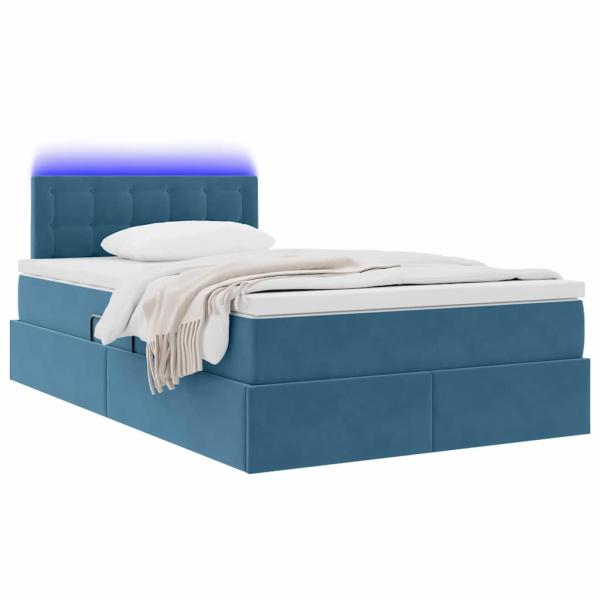 Bett mit Stauraum und LED mit Matratze Blau 120 x 190 cm Samt