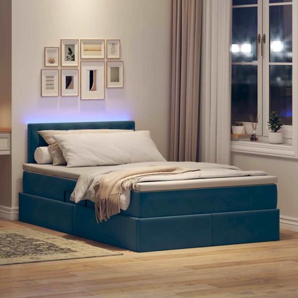 Bett mit Stauraum und LED mit Matratze Blau 120 x 190 cm Samt