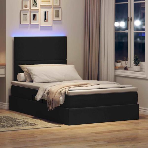 ARDEBO.de - Bett mit Stauraum und LED Schwarz 120 x 190 cm Polyester