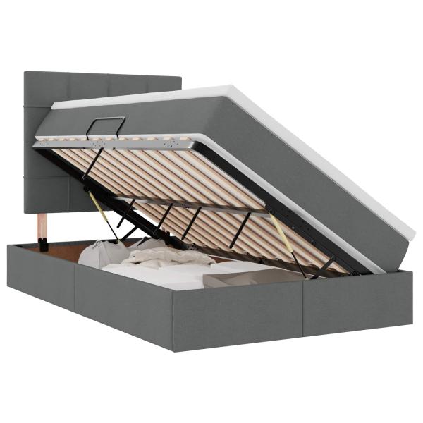 ARDEBO.de - Bett mit Stauraum und LED Dunkelgrau 120 x 190 cm Polyester