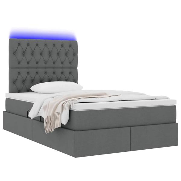 LED-Speicherbett mit Matratze Dunkelgrau 120 x 190 cm Stoff
