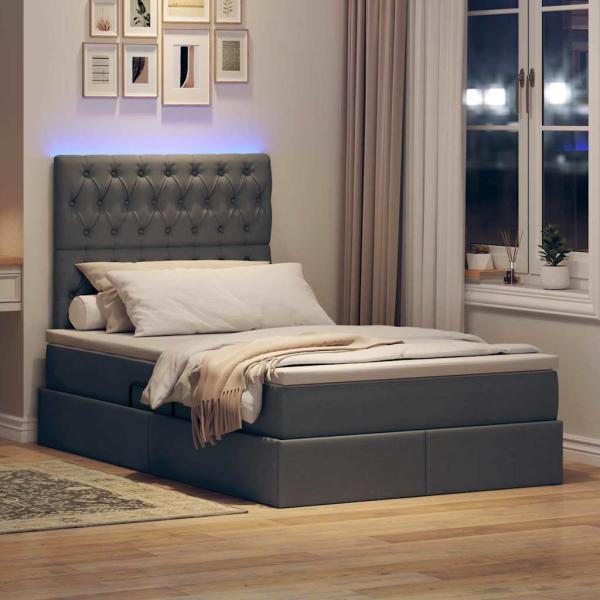 LED-Speicherbett mit Matratze Dunkelgrau 120 x 190 cm Stoff