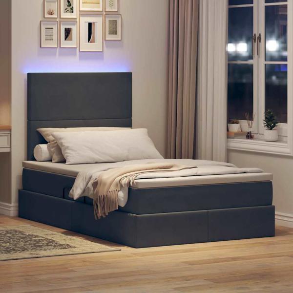 ARDEBO.de - Bett mit Stauraum und LED Dunkelgrau 120 x 190 cm Samt