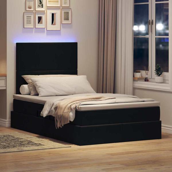 Bett mit Stauraum und LED Schwarz 120 x 190 cm Samt