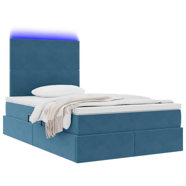 Bett mit Stauraum und LED mit Matratze Blau 120 x 190 cm Samt
