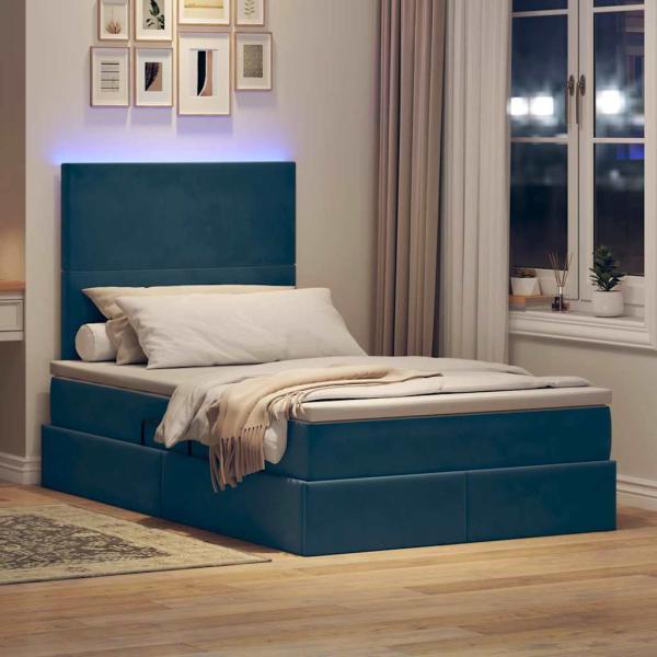 Bett mit Stauraum und LED mit Matratze Blau 120 x 190 cm Samt