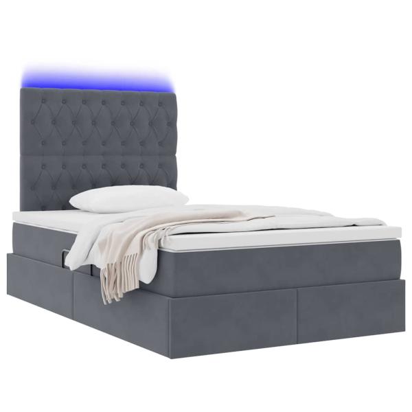 ARDEBO.de - Bett mit Stauraum und LED Dunkelgrau 120 x 190 cm Samt