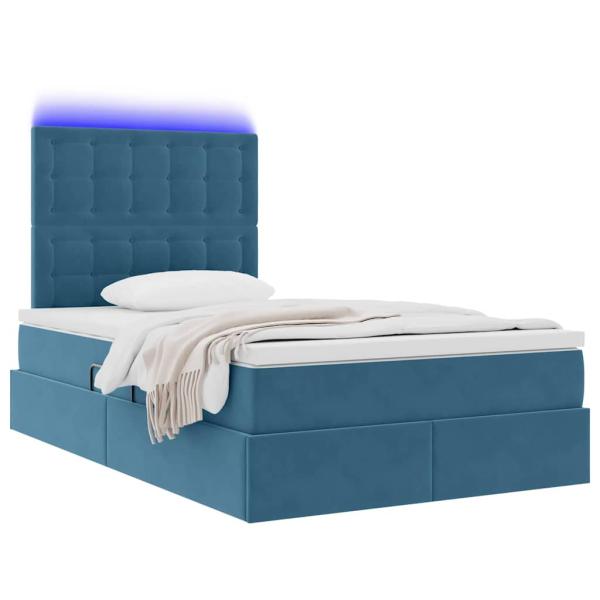 Bett mit Stauraum und LED mit Matratze Blau 120 x 190 cm Samt