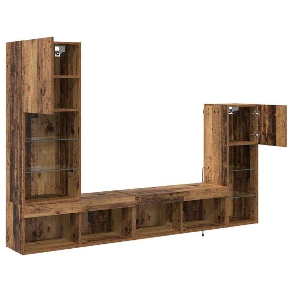 TV-Wandgeräte mit LED-Lichtleisten 4 pcs Altholz Holzwerkstoff