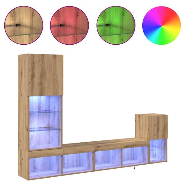ARDEBO.de - TV-Wandgeräte mit LED-Lichtleisten Artisan-Eiche Holzwerkstoff