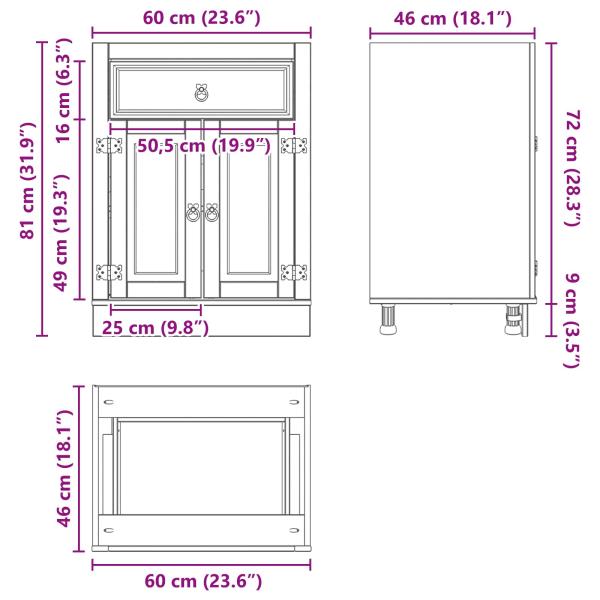 Schrank mit Regal Honig 60 x 46 x 81,5 cm Massives Kiefernholz