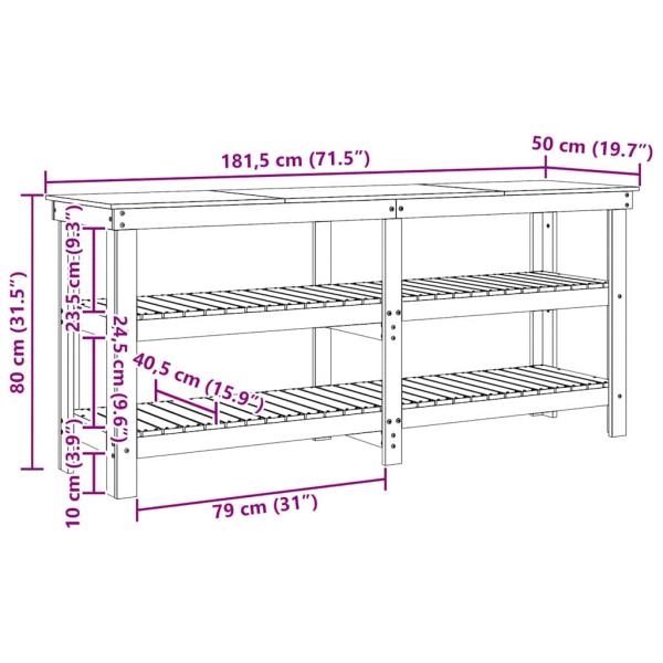 Werkbank Wachsbraun 181,5 x 50 x 80 cm Massives Kiefernholz
