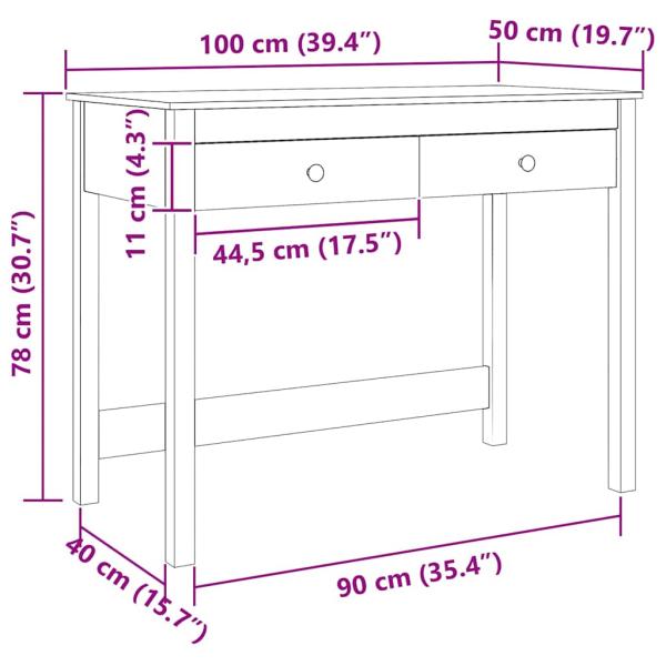 Schreibtisch Max Braun 100 x 50 x 78 cm Massives Kiefernholz