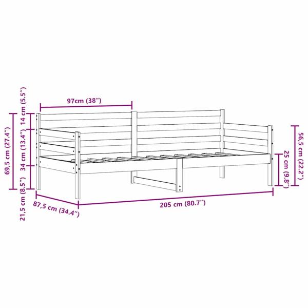 Tagesbett mit Kopfteil Wachsbraun Massives Kiefernholz