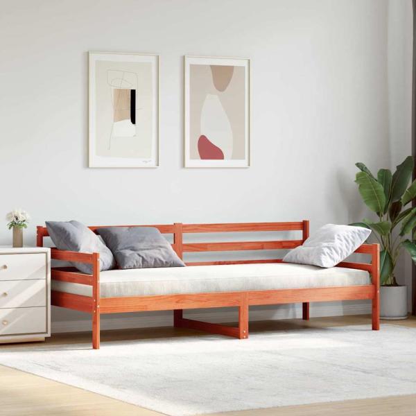 Tagesbett mit Kopfteil Wachsbraun Massives Kiefernholz