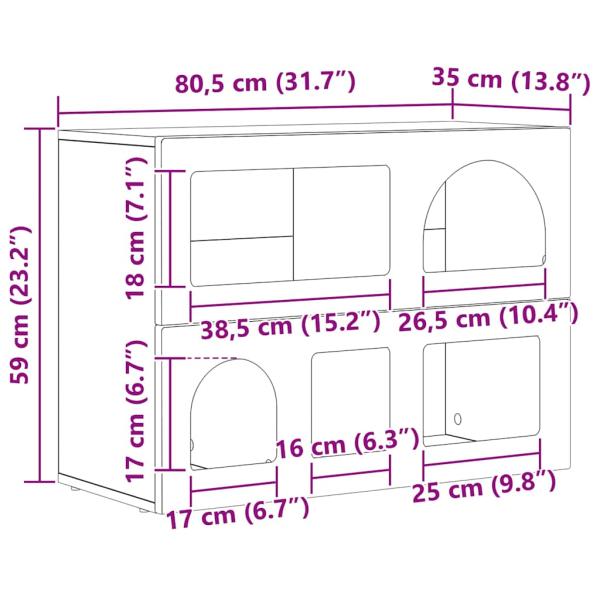 Sideboard Geräucherte Eiche 80,5 x 35 x 59 cm Holzwerkstoff