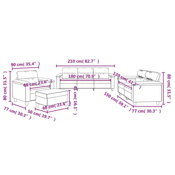 4-tlg. Sofagarnitur mit Kissen Schwarz Mikrofasergewebe