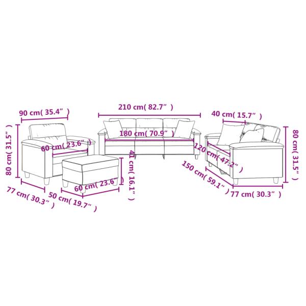 4-tlg. Sofagarnitur mit Kissen Schwarz Mikrofasergewebe