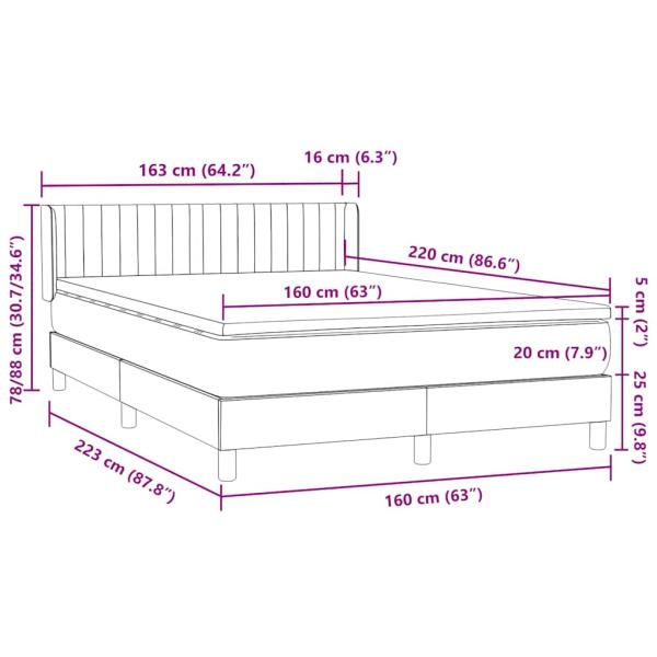 Boxspringbett mit Matratze Schwarz 160x220 cm Samt