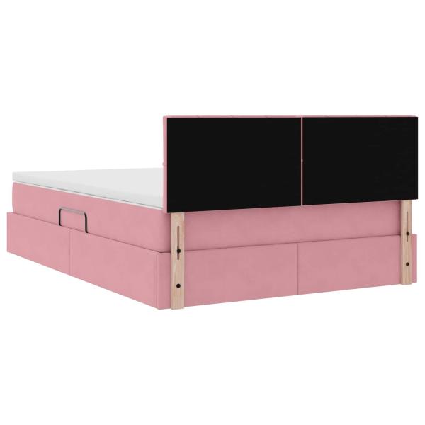 Bett mit Stauraum und LED mit Matratze Rosa 140 x 190 cm Samt