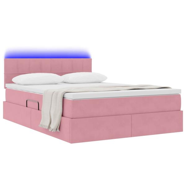 Bett mit Stauraum und LED mit Matratze Rosa 140 x 190 cm Samt